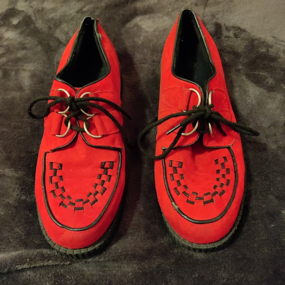 TUK Mondo Red Suede Platform Creepers - Size 6/8